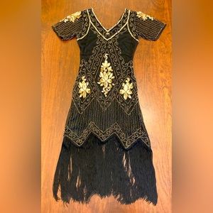 Beaded black and gold flapper style dress XS